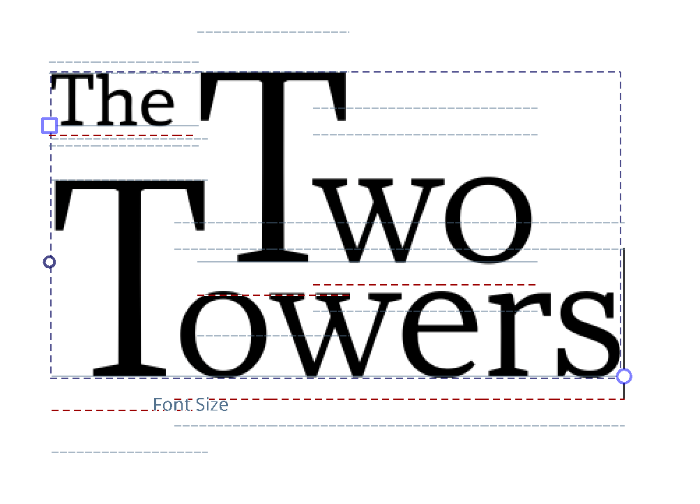 Text saying "The Two Towers". The text has been nicely arranged so that the T of "tower" slots right in under the first "the", which has been made smaller and moved upwards.