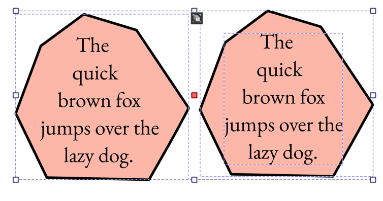 Two orange polygons with the "The quick brown..." pangram flowing into them.