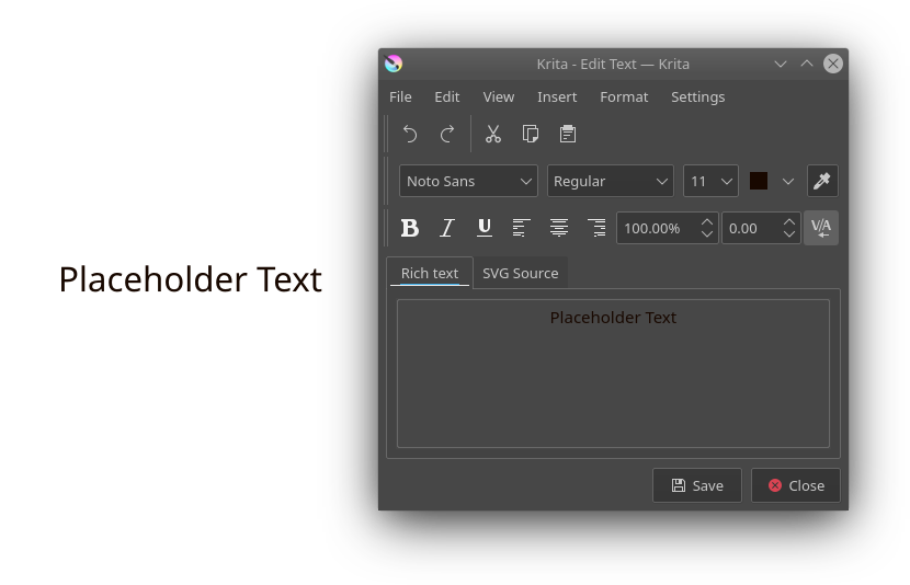 The old rich text editor. It is a dialog with several text styling options above, such as font family, bold and italic and font size.